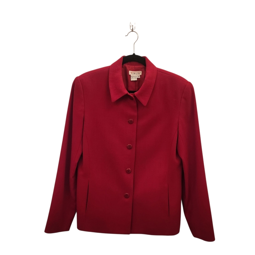 Talbots Womens WOOL Red Knit Botton Blazer Jacket Pocketed Size 12